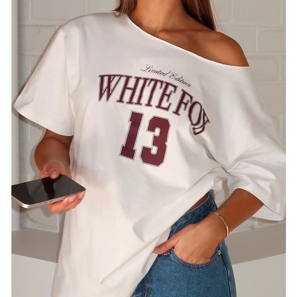 NWT White Fox Everything In Time Off Shoulder Oversized Tee - Picture 2 of 6